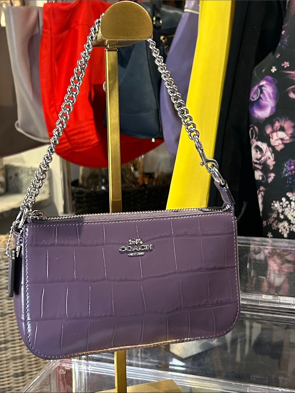 Coach Nolita Amethyst Croc-Embossed Leather Silver Hardware 7.5”x 2”x 4.5” NWT